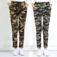 薄款/加绒 春秋迷彩裤女弹力宽松显瘦大码高腰户外运动休闲工装裤