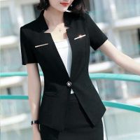 新款色夏季职业装套装女短袖西装时尚酒店美容院工作服修身套裙