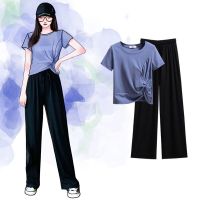 单/套装夏季新款t恤百搭高腰阔腿长裤休闲两件套少女时尚套装