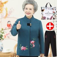 奶奶装春秋外套女70岁中老年人妈妈绣花外衣老人宽松上衣60老太太