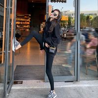 鲨鱼皮打底九分裤春夏液体裤收腹提臀芭比弹力瑜伽薄款五分裤