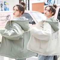 两面穿加绒外套女秋冬2021新款韩版宽松初中学生羊羔毛加厚棉衣服