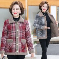 妈妈装秋冬款外套女加绒加厚中老年妇女胖人大码洋气厚上衣小棉衣