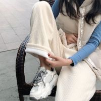 雪尼尔阔腿裤女2021秋冬新款高腰垂坠感显瘦直筒宽松休闲拖地长裤