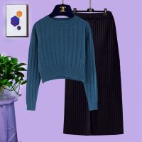 单件/大码女装200斤胖妹妹秋季新款洋气减龄套装毛衣半身裙两件套5天内发货