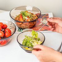 北欧茶色玻璃碗饭碗甜品碗沙拉碗双耳汤碗面碗家用耐热餐具泡面碗