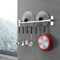 厨房免打孔挂钩架免钉挂杆壁挂式不锈钢勺子多功能厨具用品置物架