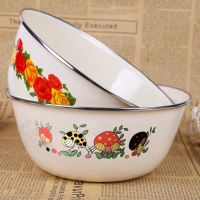 老式加厚搪瓷盆家用搅拌碗大号带盖保鲜盒泡面盆蔬菜水果吃饭怀旧