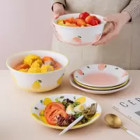 家用陶瓷泡面碗盘碟可爱桃子盘碗面碗汤碗米饭碗甜品碗沙拉碗