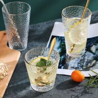 金边玻璃杯家用耐热喝水杯女日式锤纹杯子ins风简约奶茶杯咖啡杯