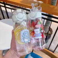 塑料吸管杯大人水杯孕产妇学生可爱少女简约清新森系塑料杯