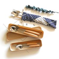 免费刻字日式和风木柄不锈钢餐具三件套勺叉筷学生便携套装