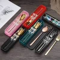 北欧ins不锈钢餐具筷子勺子套装学生便携式餐具盒勺叉筷三件套装