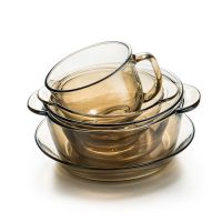 北欧茶色玻璃碗碟套装麦片碗沙拉碗家用耐热汤碗泡面碗吃饭碗餐具