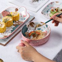 日式餐具陶瓷泡面碗家用创意个性早餐碗单个水果沙拉碗手柄碗