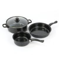 厨房礼品套装锅具麦饭石锅 炫彩粘锅三件套锅具炒锅无通用