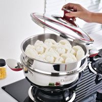 304不锈钢蒸汤锅火锅双层蒸锅三层复底加厚304火锅通用炉具