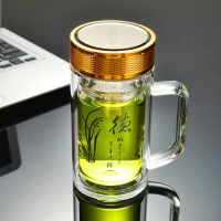 带把双层玻璃茶杯男女水杯玻璃带滤网大容量办公杯泡茶杯茶水分离