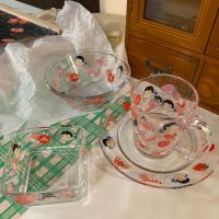 /ins韩版牛奶妹印花玻璃杯碗盘少女心草莓早餐麦片餐具