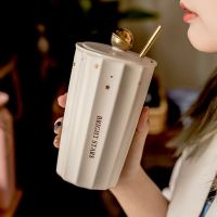 韩版星空马克杯双层陶瓷杯子带盖吸管大容量杯子水杯咖啡杯