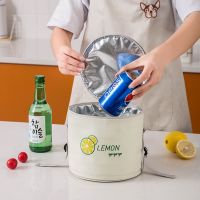 圆形饭盒袋便当手提包学生保温餐盒包加厚可伸缩带饭小圆包饭包袋