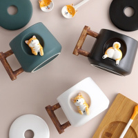 可爱卡通柴犬水杯家用陶瓷杯女学生办公室柯基情侣马克杯子大容量