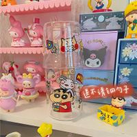 ins卡通日式少女心一人饮玻璃杯牛奶杯蜡笔小新家用耐高温水杯子