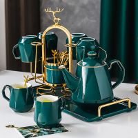 欧式水具套装陶瓷托盘家用客厅描金轻奢水杯套装杯子水壶茶杯口杯