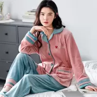 秋冬女士年轻妈妈海岛绒睡衣保暖薄款珊瑚绒中老年大码家居服套装