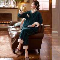 珊瑚绒睡衣女秋冬2021新款加厚加绒法兰绒古代宫廷寝服古风汉服