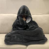 法兰绒睡衣懒人毯tv毯盖毯电视毯户外防寒连帽家居服hooded毯加厚