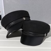 毛呢黑色平顶海军帽男女英伦复古网红贝雷帽子秋冬韩版八角帽百搭
