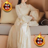 秋冬加绒加厚2021改良旗袍连衣裙年轻款少女过膝桔梗裙子仙温柔