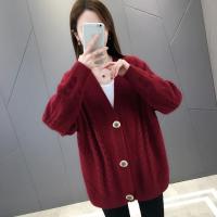 v领短款洋气针织衫女开衫宽松外穿2021春秋新款慵懒风毛衣外套潮