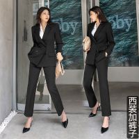 正装女套装2021年春秋新款大学生面试时尚气质职业双排扣西装外套