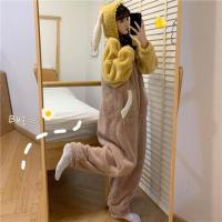 毛绒绒睡衣女连体卡通可爱甜美学生减龄加厚家居服2021秋冬装新款