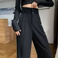 梨形身材的裤子女春秋季新款休闲直筒垂感阔腿长裤高腰黑色西装裤