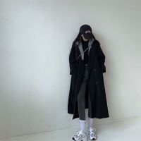 浅川酒一风衣外套女学生2021新款撞色中长款韩版黑色休闲春秋大衣