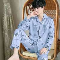 男士睡衣长袖款棉质春秋冬季加大码开衫冬季青中年薄款套装家居服