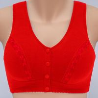 本命年红色文胸无钢圈前扣大码中老年妈妈女内衣棉胸罩加肥加大
