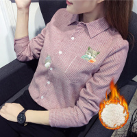 狐狸刺绣加绒和不加绒80-170斤衬衫女保暖秋冬加厚打底衬衫女