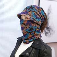 新款女士秋冬天花朵帽加绒加厚针织保暖帽子围脖帽防风护耳骑车帽