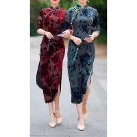 2021秋季新款阔太太复古旗袍连衣裙气质修身显瘦端庄中长裙子15天内发货