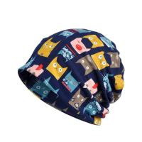 春夏棉质套头帽子韩版堆堆帽可爱猫猫图案头巾帽子围脖两用