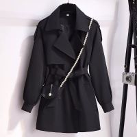 大码女装黑色风衣外套小个子2021新款春秋气质收腰感女士大衣10天内发货