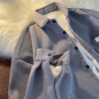 衬衫女秋冬季加绒加厚长袖灯芯绒外套复古港风宽松大码韩版上衣服