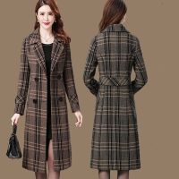 毛呢外套女中长款2020秋冬新款长款过膝加厚保暖千鸟格子毛呢大衣