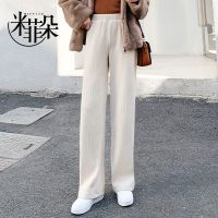 雪尼尔阔腿裤子女秋冬新款加绒高腰直筒宽松显瘦垂感条绒休闲长裤
