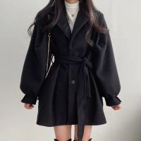 赫本风时尚黑色毛呢外套女秋冬装2021新款潮韩版中长款小个子风衣
