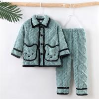 儿童家居服秋冬3-9岁男童女童3d提花双面珊瑚绒睡衣保暖套装